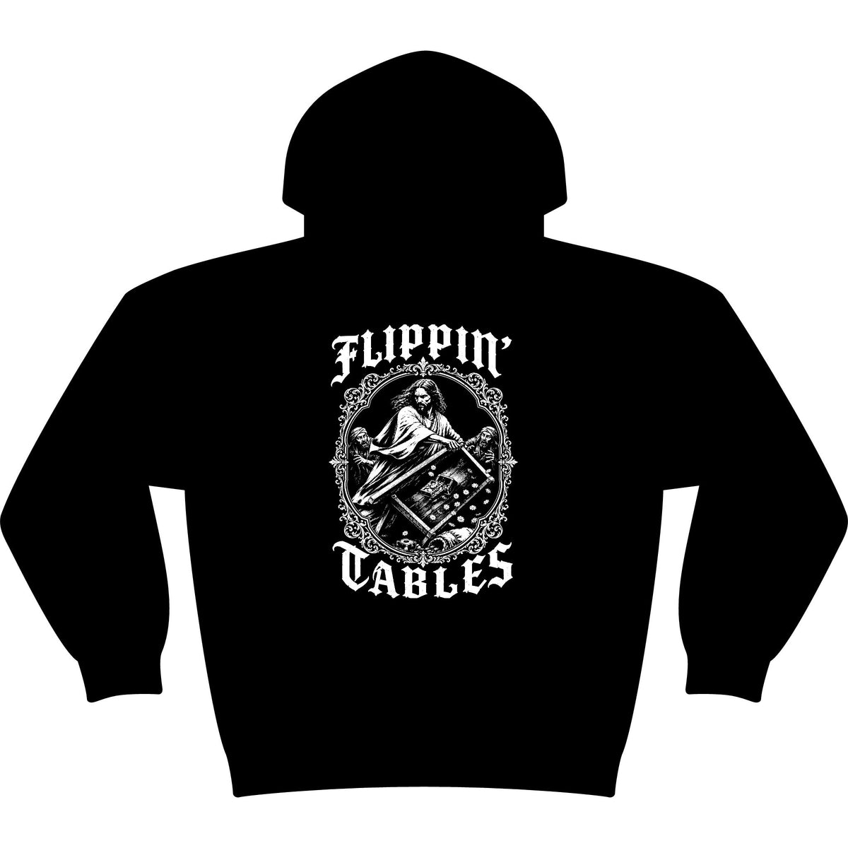 Hoodie — "Flippin' Tables" Gothic Cross Hooded Sweatshirt