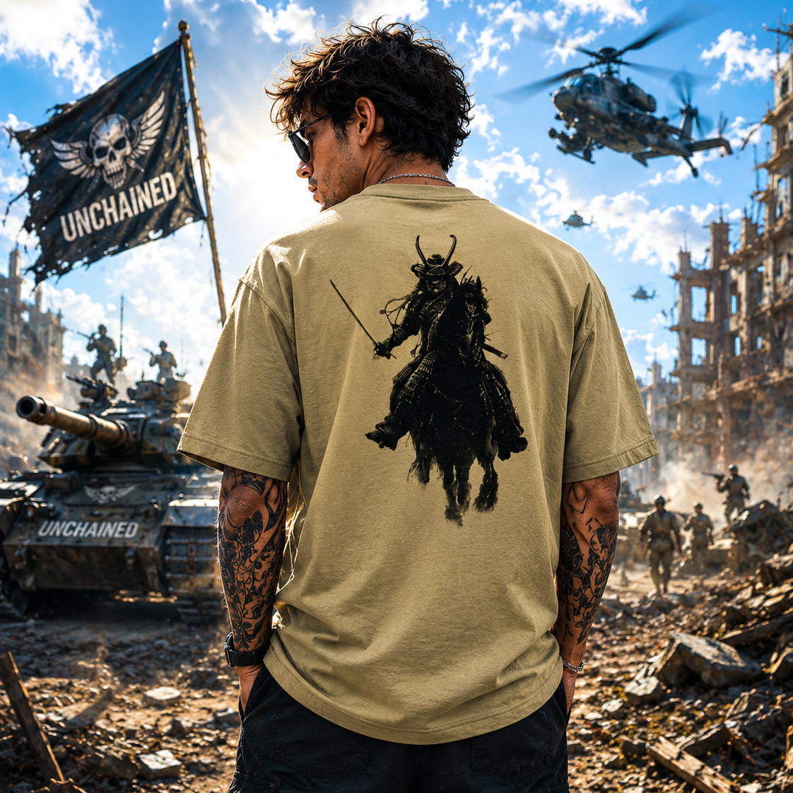 Samurai Rider Heavyweight Tee — "Unchained" Graphic T-Shirt